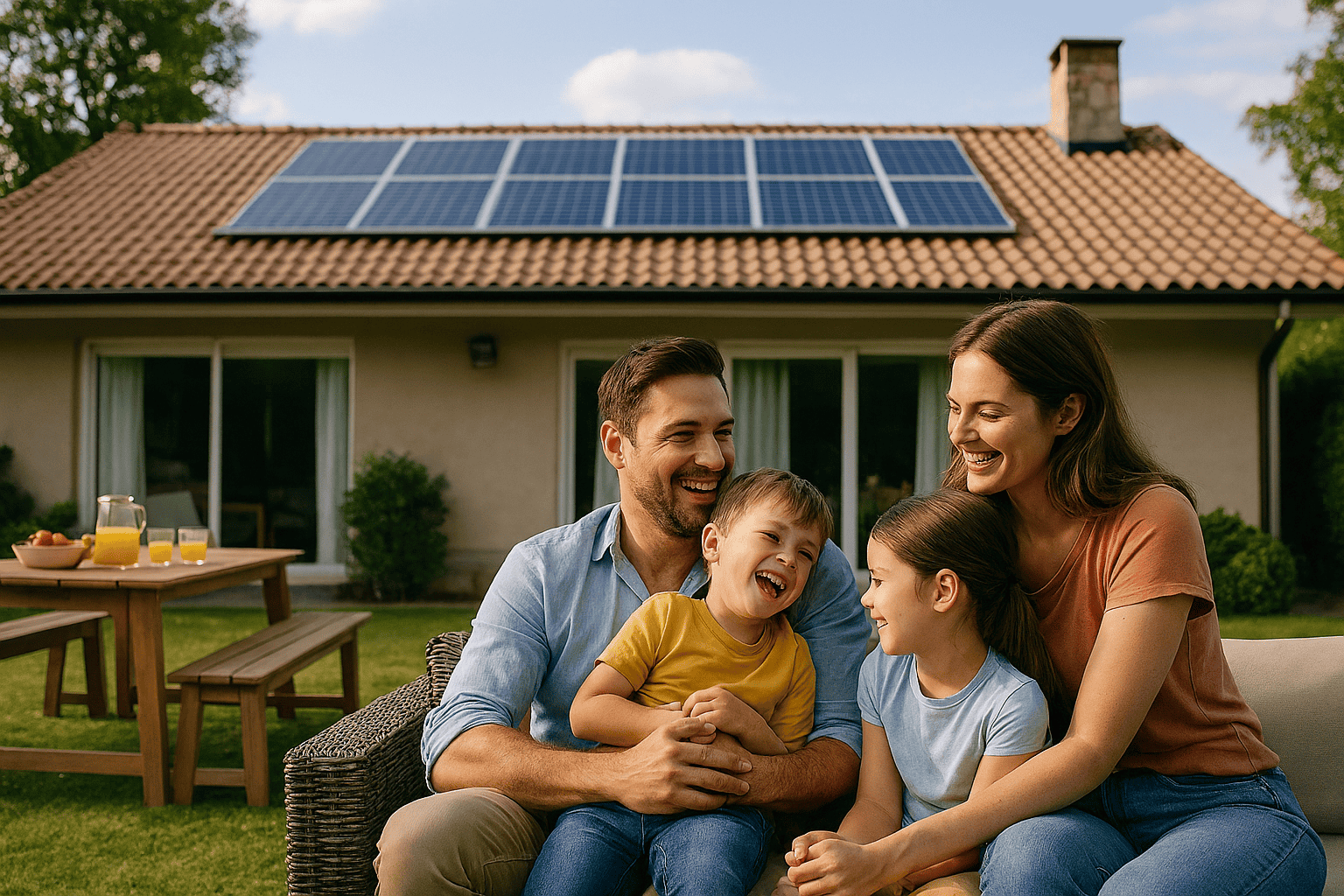 Paneles solares en techo residencial