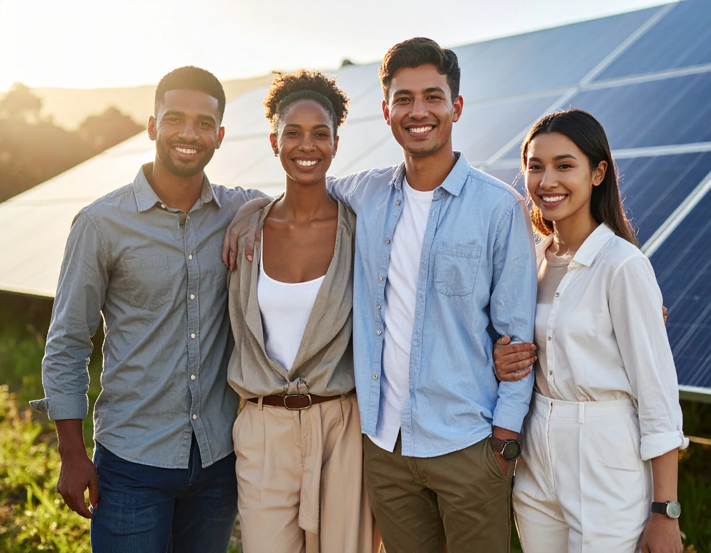 Familia feliz disfrutando energía solar en hogar puertorriqueño